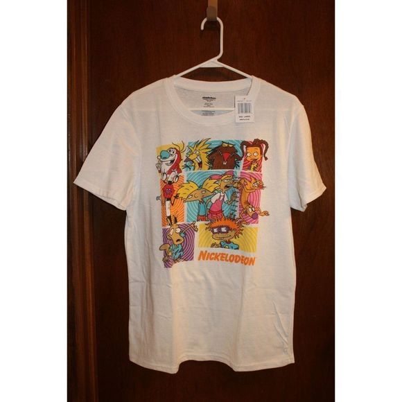 Nickelodeon White 90's Classics Hey Arnold, Rugrats T-shirt Size Large - Picture 1 of 4